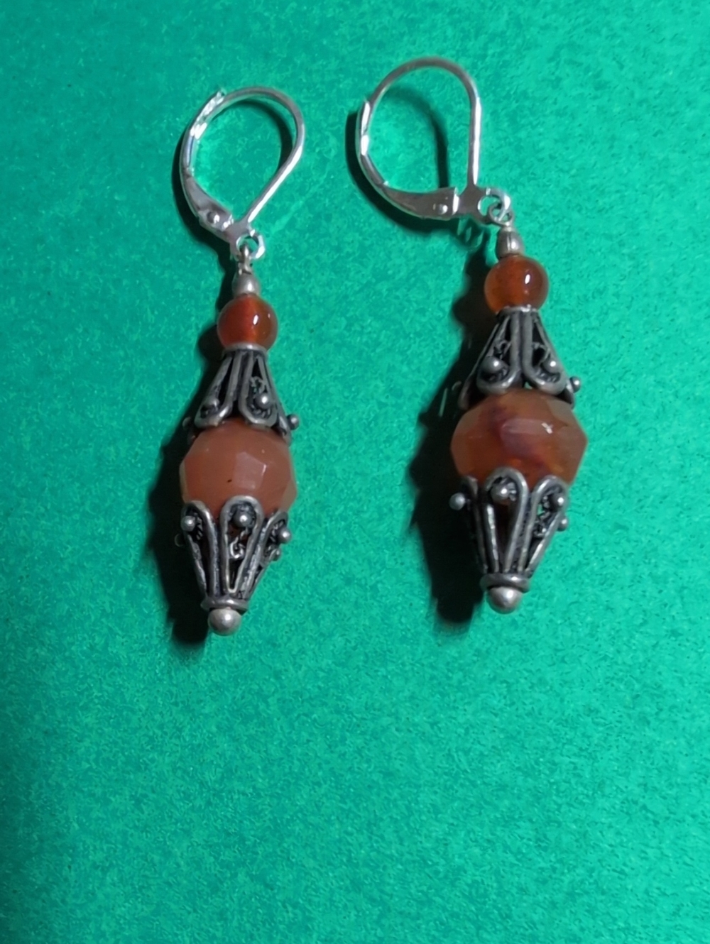 Carnelian Drop Earrings with Filigree Silver Accents